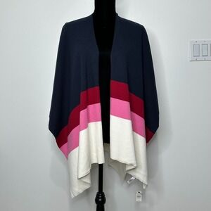 Talbots Colorblock Ruana Multicolor Cotton Wrap Shawl M/L